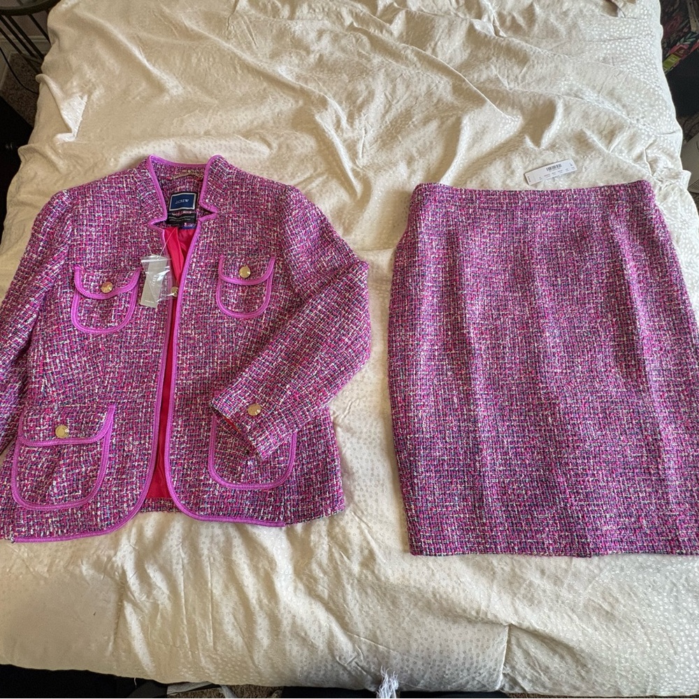 J. Crew Pink Tweed Jacket and Skirt Set